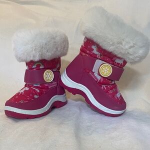 Pink Unicorn Kids Snow Boots with Fur Trim